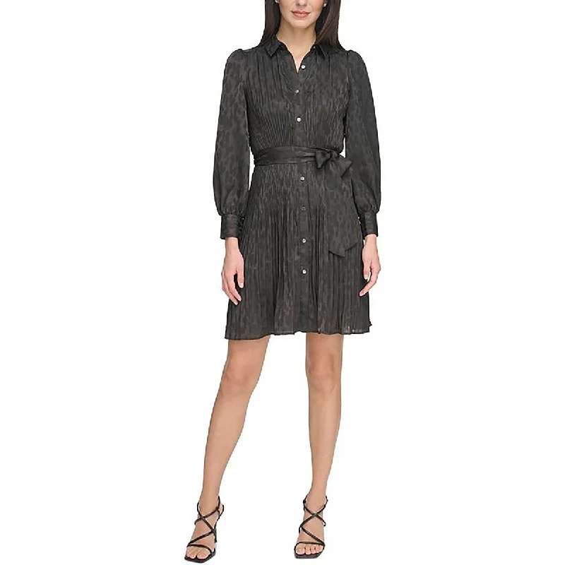 African Dresses with Culture -DKNY Womens Petites Jacquard Paint Brush Print Shirtdress