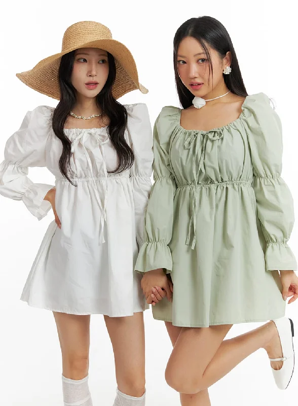 Buttoned Dresses for Stylish -Puff Sleeve A-Line Mini Dress IM404