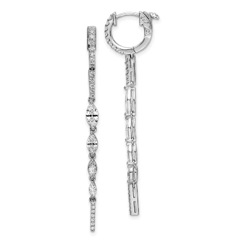 Drop Earrings for Casual Outfit -Curata 925 Sterling Silver CZ Cubic Zirconia 58.6x13.7mm Hinged Hoop Long Drop Dangle Earrings