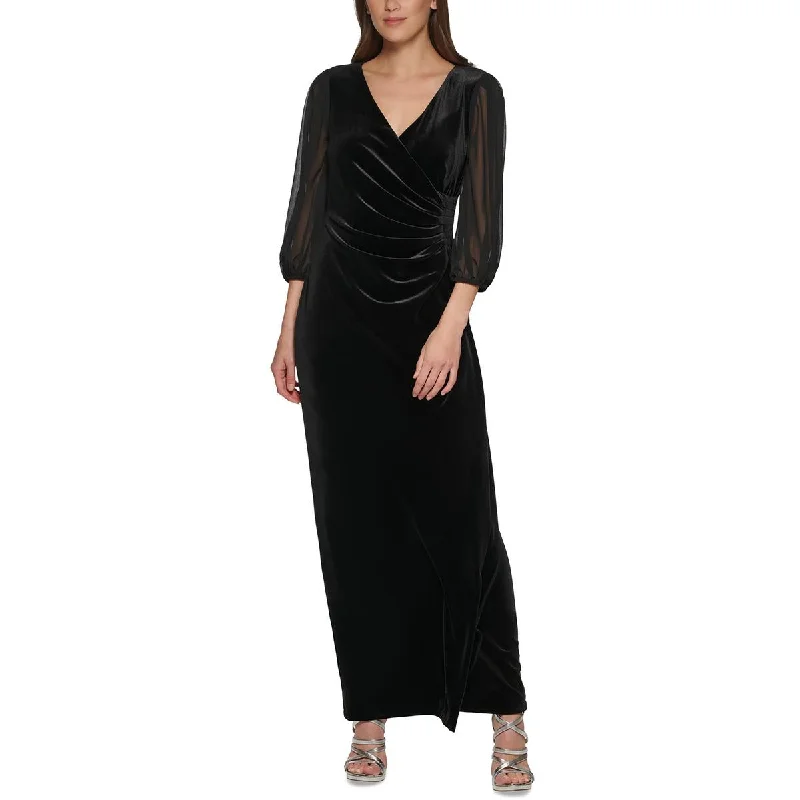 Halter Dresses for Chic Style -DKNY Womens Velvet Chiffon Sleeve Evening Dress