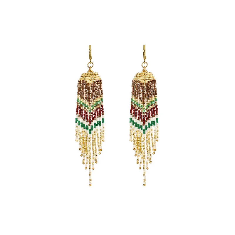 Studded Drop Earrings with Gemstones -Brown earrings - Miyuki beads