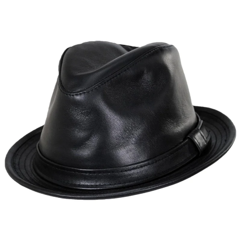 Vintage-style felt hat with subtle distressing -Lambskin Leather Fedora Hat