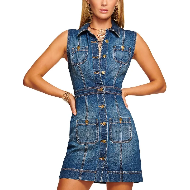 Faux Leather Dresses for Affordable -Ramy Brook Womens Juliet Sleeveless Denim Shirtdress