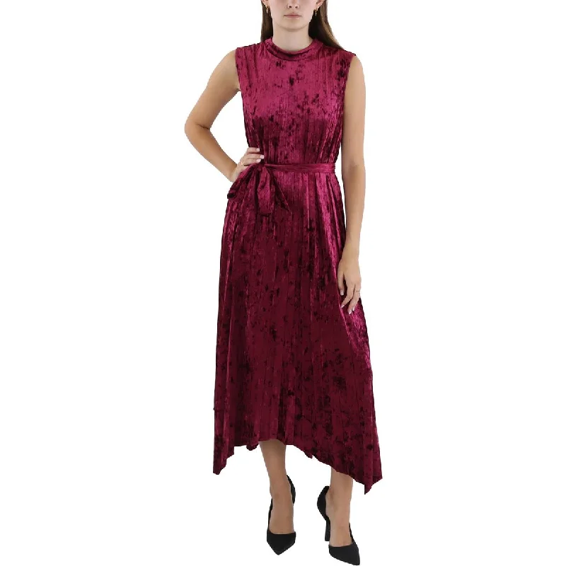 Tiered Dresses for Voluminous -Tahari ASL Womens Velvet Pleated Midi Dress