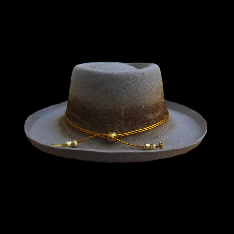 Trendy felt hat for modern urban outfits -Distressed Fedora with Gold Rope and Metal Accents