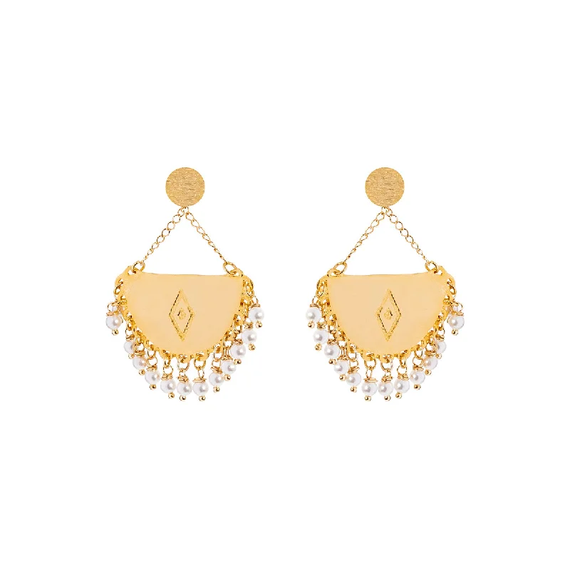 Drop Earrings with Textured Surface -Half Moon earrings - Pearls