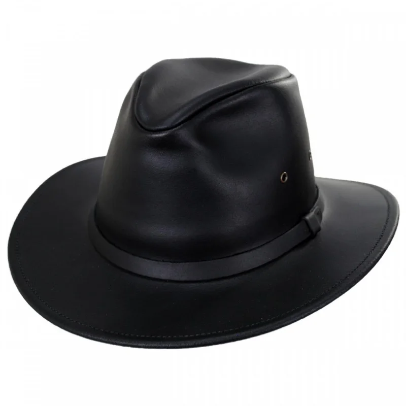 Vintage felt hat with classic fedora shape -Leather Safari Fedora Hat