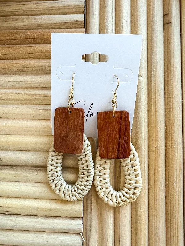 Drop Earrings with Chevron Designs -Fame Rattan Earrings