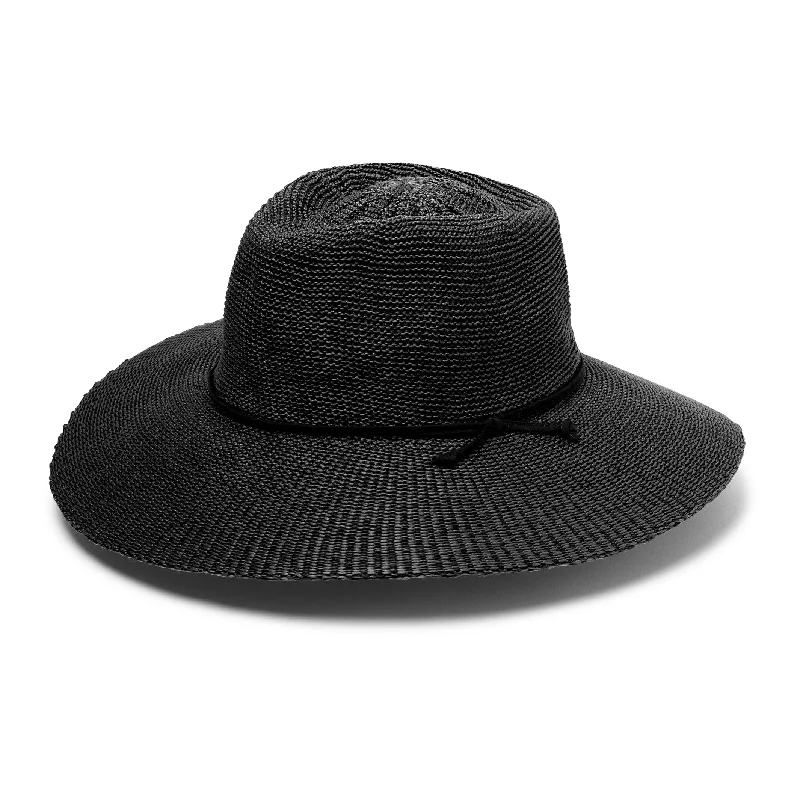 Stylish felt hat with leather trim details -Marie Wide Brim Fedora Hat - Black