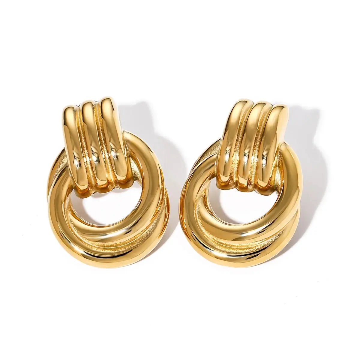 Drop Earrings with Debossed Designs -Amelia Gold Door Knocker Statement Earrings