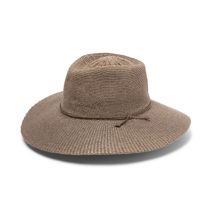 Warm felt hat for snowy mountain trips -Marie Wide Brim Fedora Hat - Mocha