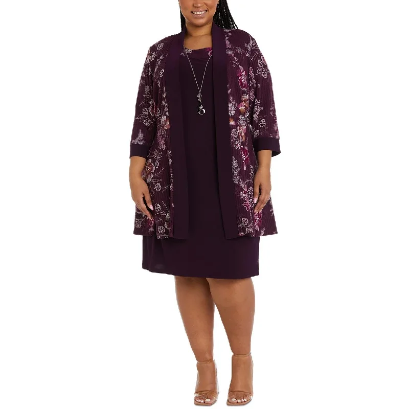 Embroidered Dresses for Detailed -R&M Richards Womens Plus Floral Print Knee-Length Two Piece Dress