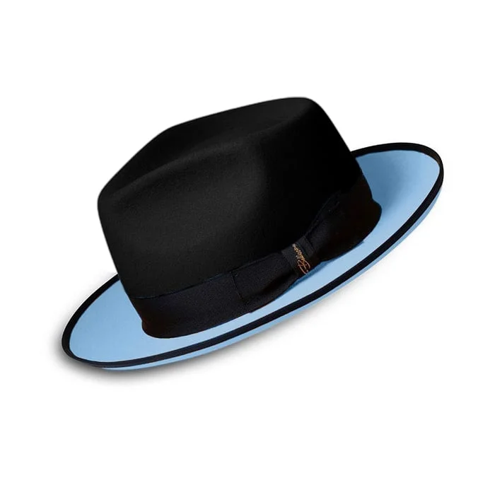 Black felt hat for sleek minimalist looks -Urban Two Tone Fedora-Black Blue