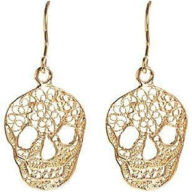 Drop Earrings with Crown Designs -Iosselliani Handmade Filigree Skull Silver/Gold Earrings