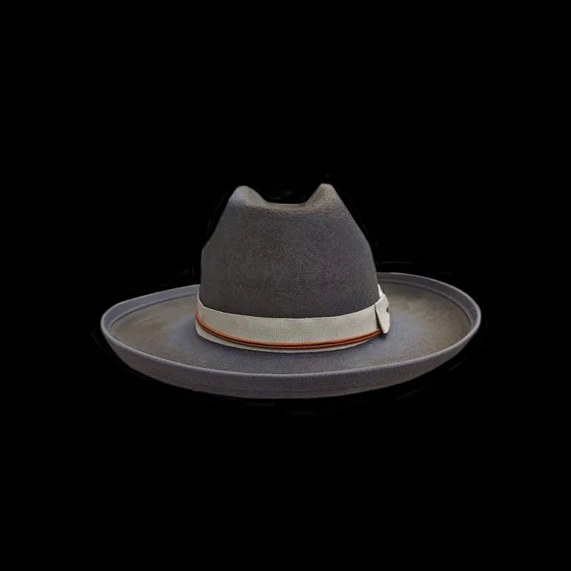 Classic fedora felt hat for timeless charm -Distressed Fedora in Dark Brown with Red Band around the Edge Tied with White Cord