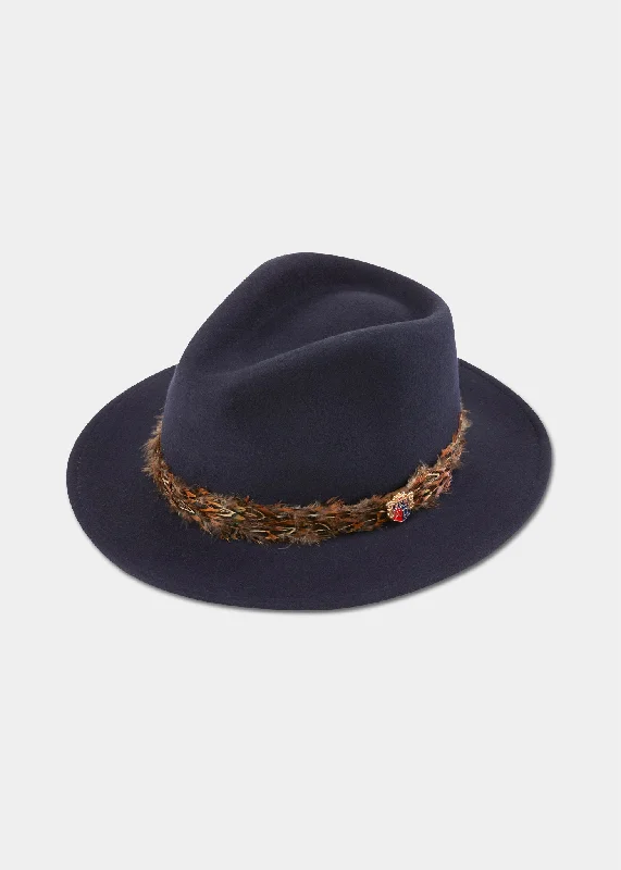 Designer felt hat with artistic wool craft -Richmond Ladies Fedora In Navy