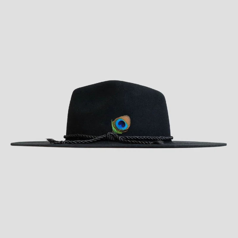 Vintage-style felt hat with subtle distressing -Classic Men's Felt Fedora Hat-Black