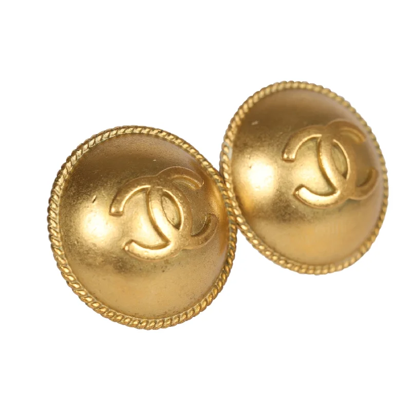 Adjustable Drop Earrings for Custom Fit -Chanel Vintage CC Round Button Clip On Earrings Gold Metal