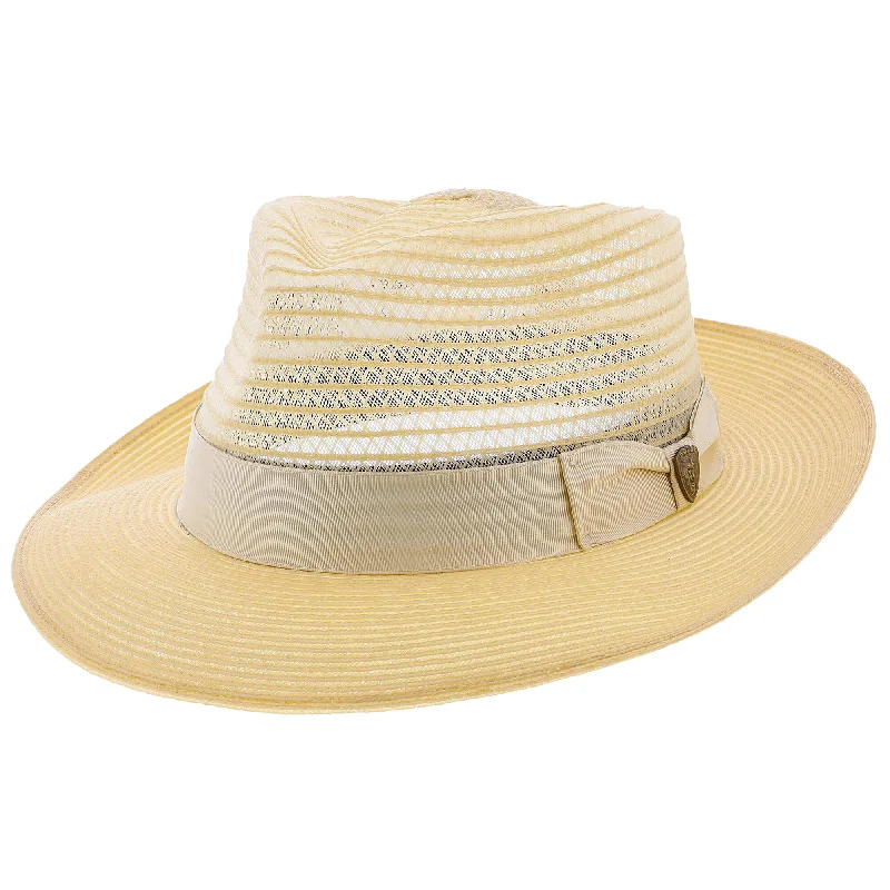 Warm felt hat for snowy mountain trips -Dobbs Golden Coast Vented Milan Straw Fedora Hat