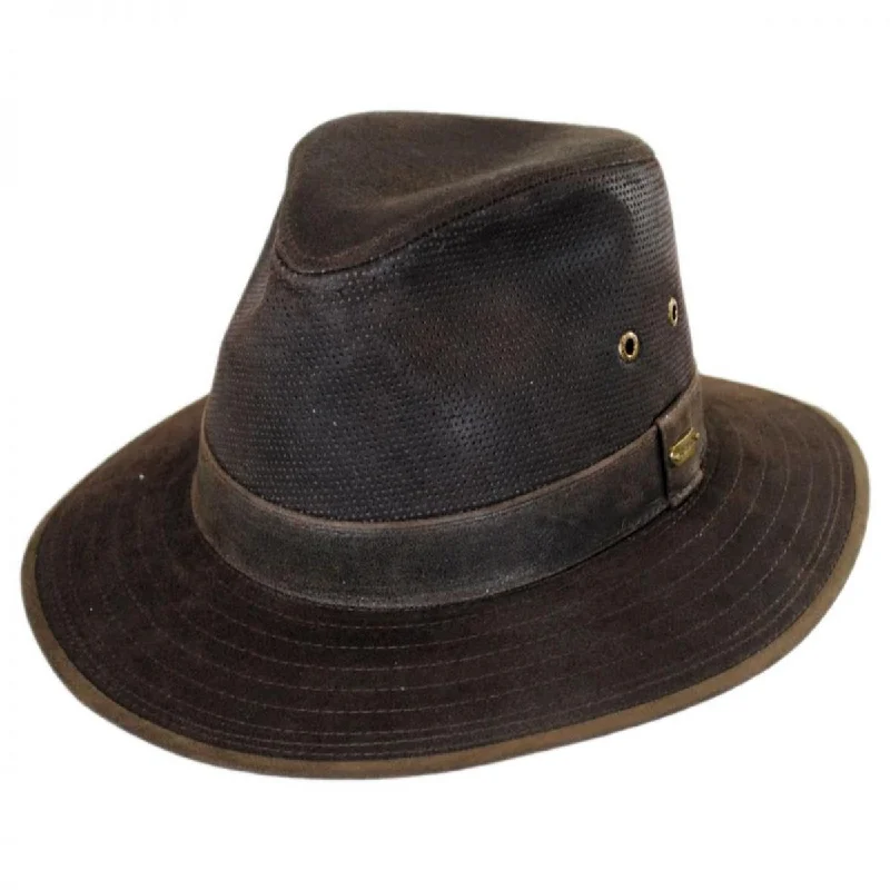 Bold felt hat with striking pattern details -Weathered Leather Safari Fedora Hat