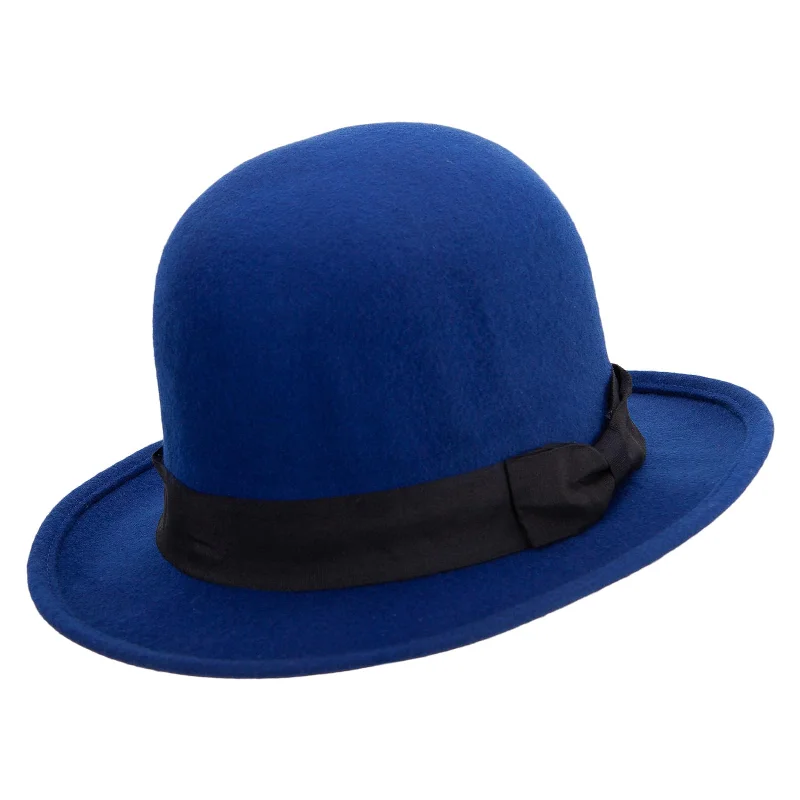 Elegant felt hat with classic shape design -Classic Women's Bowler Wool Felt Hat in Blue