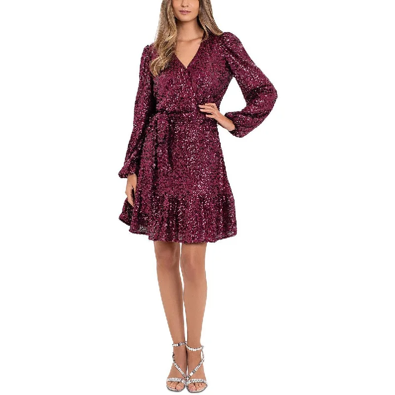 Belted Dresses for Shaping -Betsy & Adam Womens Surplice Above Knee Cocktail And Party Dress