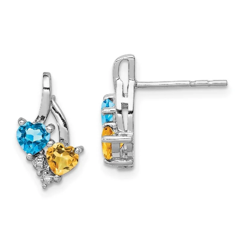 Star Shaped Drop Earrings for Charm -Curata 925 Sterling Silver Polished Post Earrings Blue Topaz Citrine Diamond Earrings - 14x8mm Wide