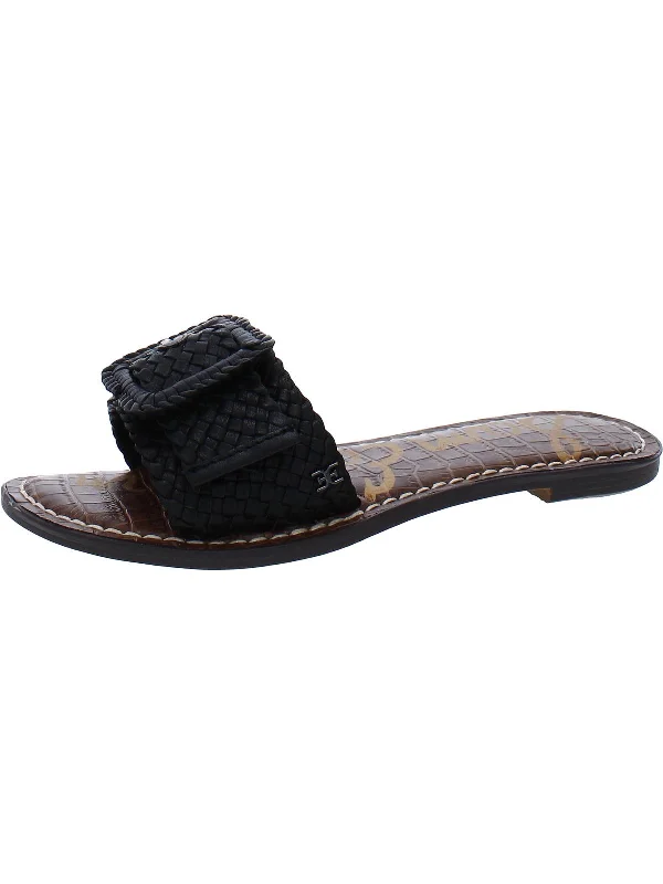 Comfortable sandals for men with wide straps and secure fit for daily use-Gabriela Womens Leather Basketweave Slide Sandals