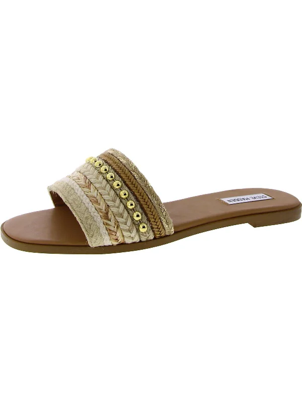 Trendy sandals for men with sporty design and comfortable rubber soles-Kassi Womens Woven Embellished Slide Sandals