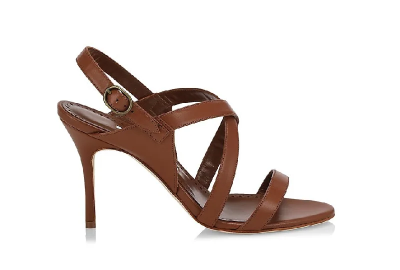 Comfortable sandals for women with wide fit options and soft cushioning for feet-Manolo Blahnik Women Singanu Strappy High Heels Leather Sandals Brown