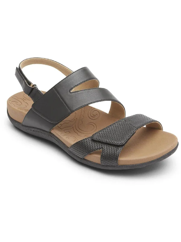 Comfortable sandals for women with Velcro straps and cushioned sole for everyday wear-Ridge ASYM Velcro Womens Leather Embossed Flat Sandals