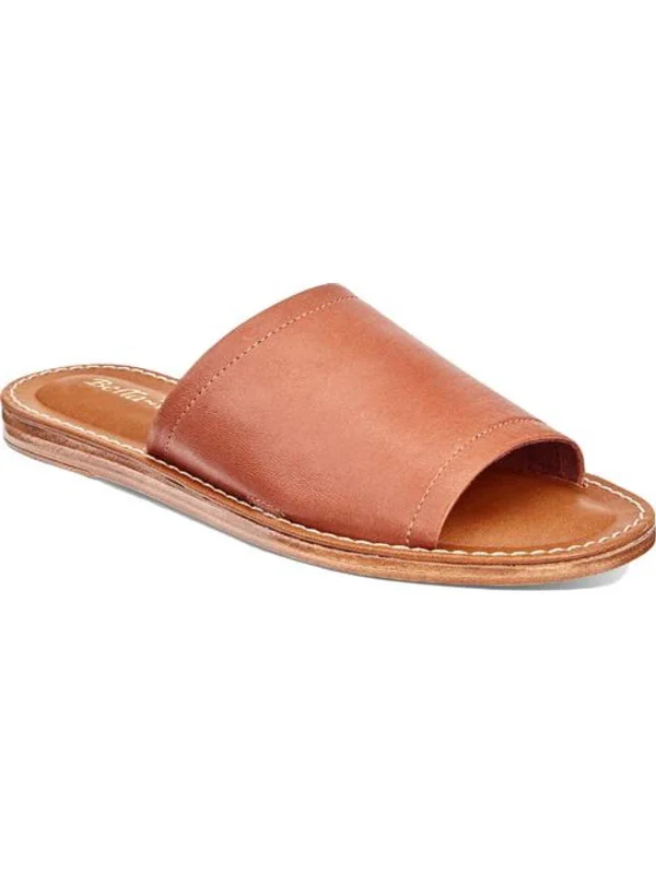 Comfortable sandals for women with soft cork footbed and rubber outsole-Ros-Italy Womens Leather Flat Slide Sandals