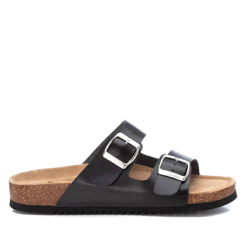 Trendy sandals for men with woven straps and lightweight footbed for comfort-Women's Double Strap Buckle Sandals In Black