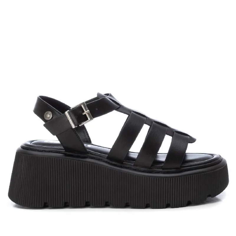 Trendy sandals for women with gladiator style and buckle details for flair-Women's Wedge Sandals In Black