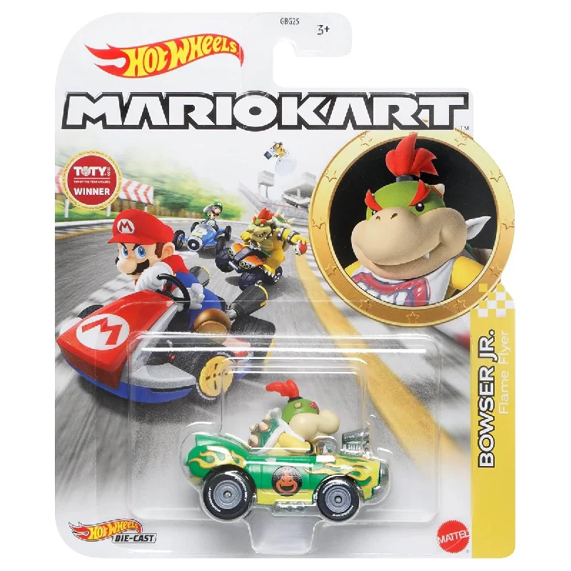 Casual sandals for men with open-toe design and soft leather upper-Hot Wheels Mario Kart Bowser Jr. Flame Flyer Vehicle