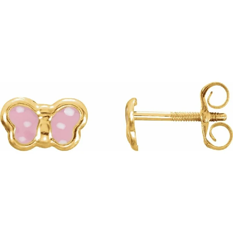 Best hoop earrings with gemstone accents for a colorful and elegant appearance-14k Yellow Gold Pink Enamel Butterfly Stud Earring for Women