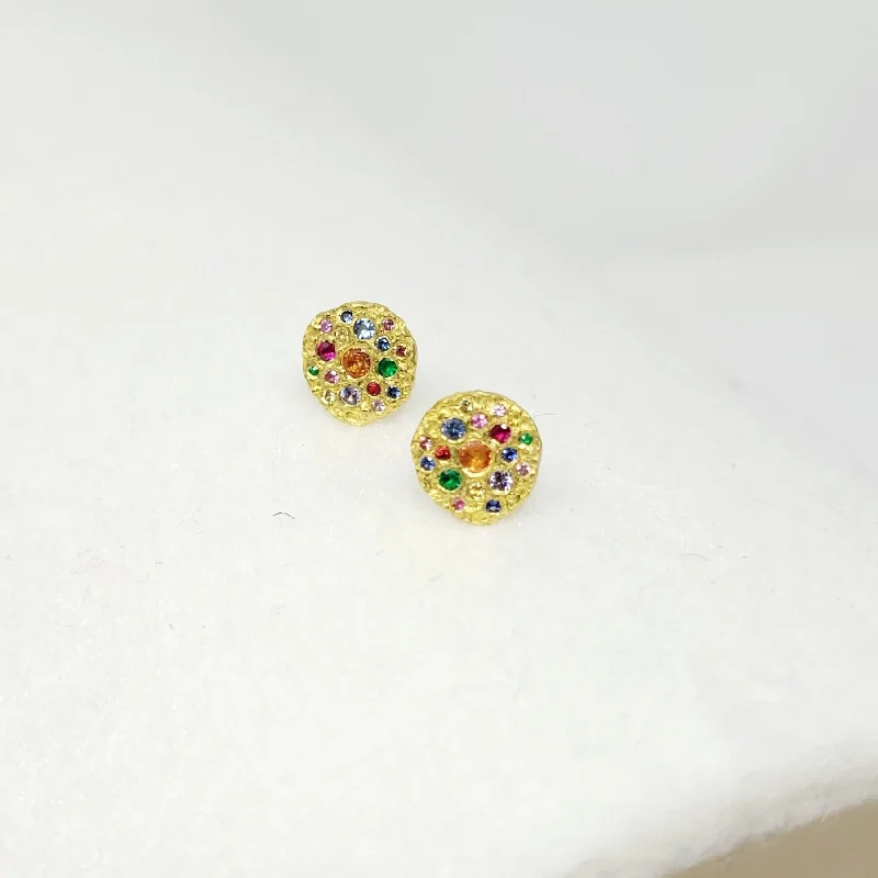 Small hoop earrings for a delicate and understated everyday wear-Multicolor Disc Gem Studs