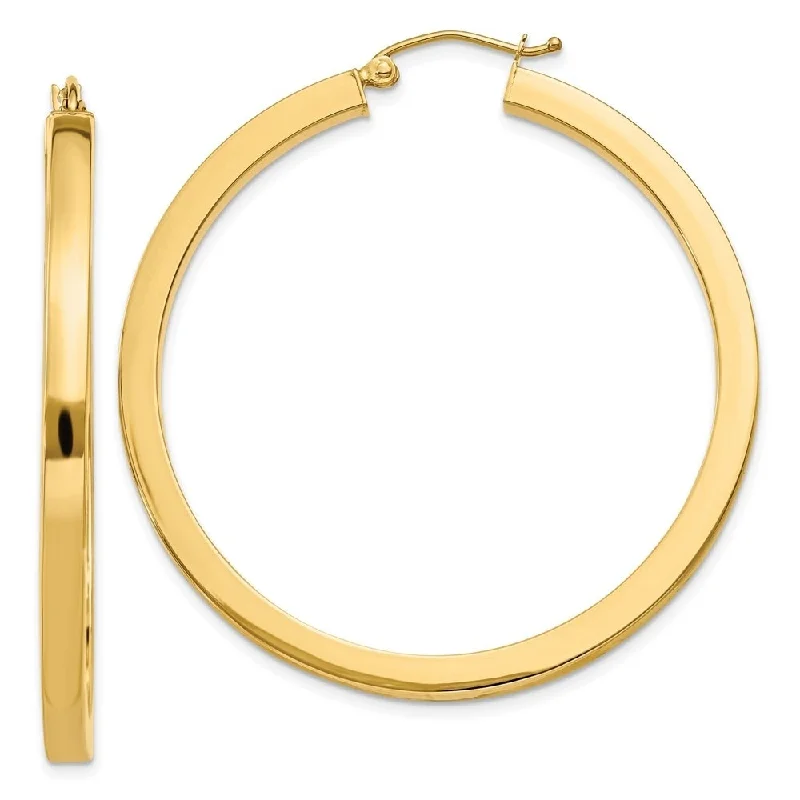 Stylish hoop earrings with diamond accents for an elegant and sparkling effect-Diamond2Deal 14K Yellow Gold Square Hoop Earrings (L-45 mm, W-3 mm)