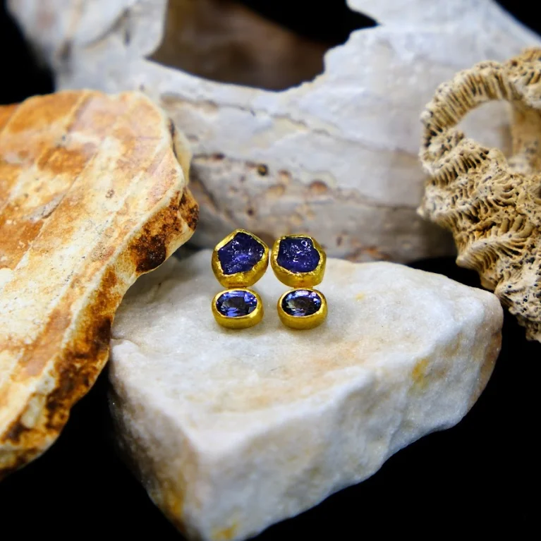 Best hoop earrings with stacked layers for a dimensional and bold look-Round Tanzanite Stacked Earrings