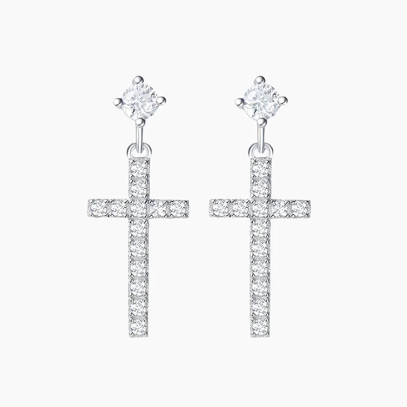 Best hoop earrings with gold for a luxurious and timeless look-Small Little Cute Dangle Drop Cross Earrings