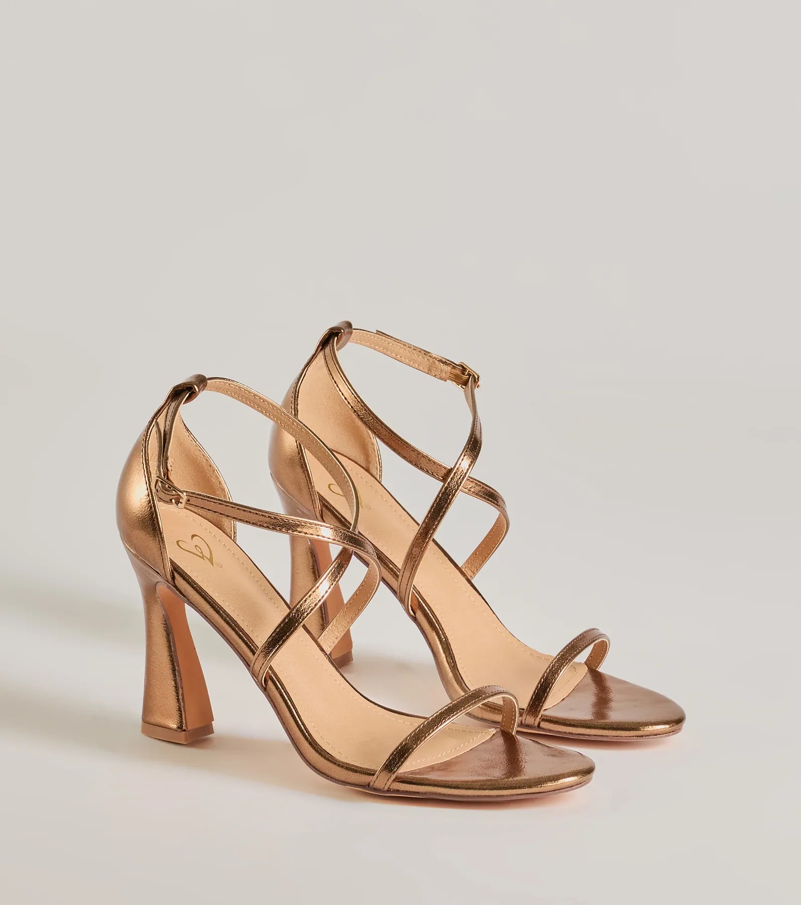 Casual sandals for women with cork footbed and supportive straps for comfort-Glam Plans Strappy Metallic Block Heels