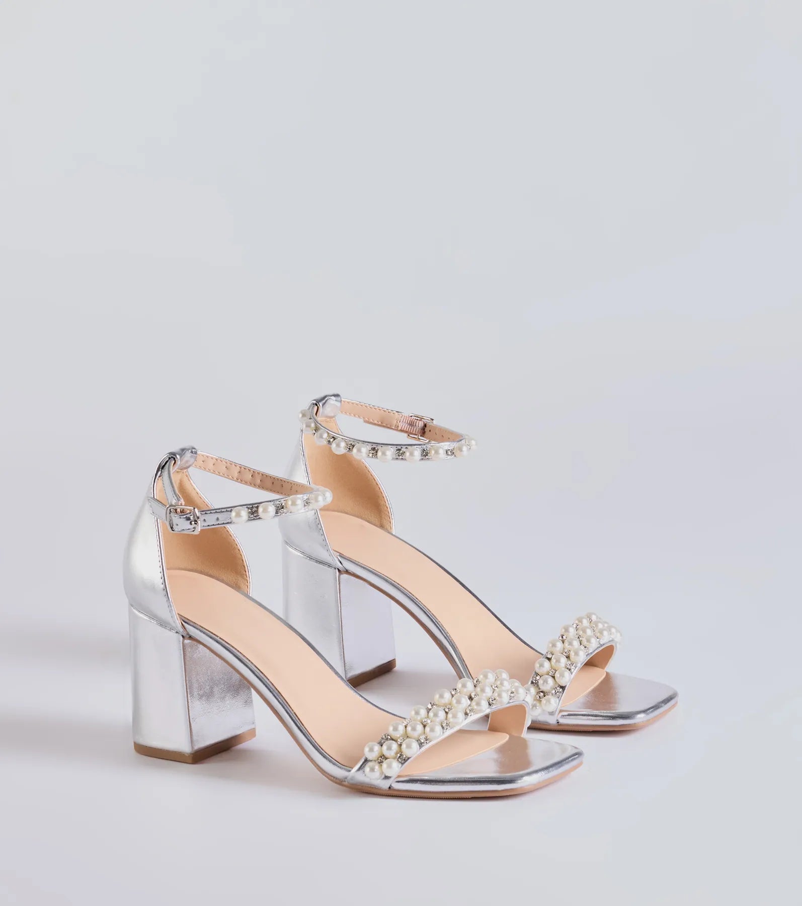 Comfortable sandals for men with breathable straps and durable slip-resistant soles-Gleaming Radiance Faux Pearl Metallic Block Heels