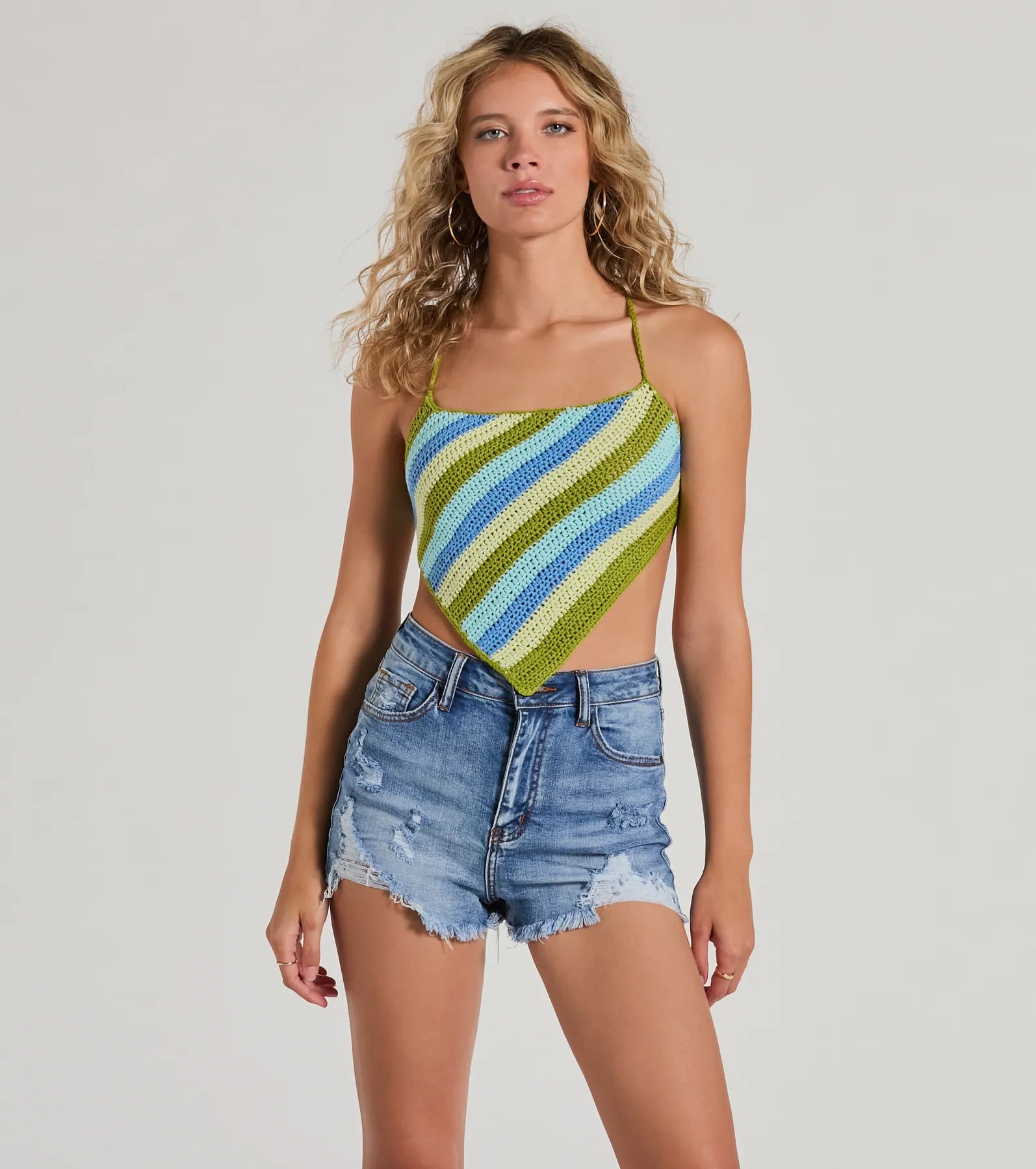 Best necklaces and pendants with opal gemstones for an iridescent glow-Knit The Beach Striped Strappy Crochet Crop Top