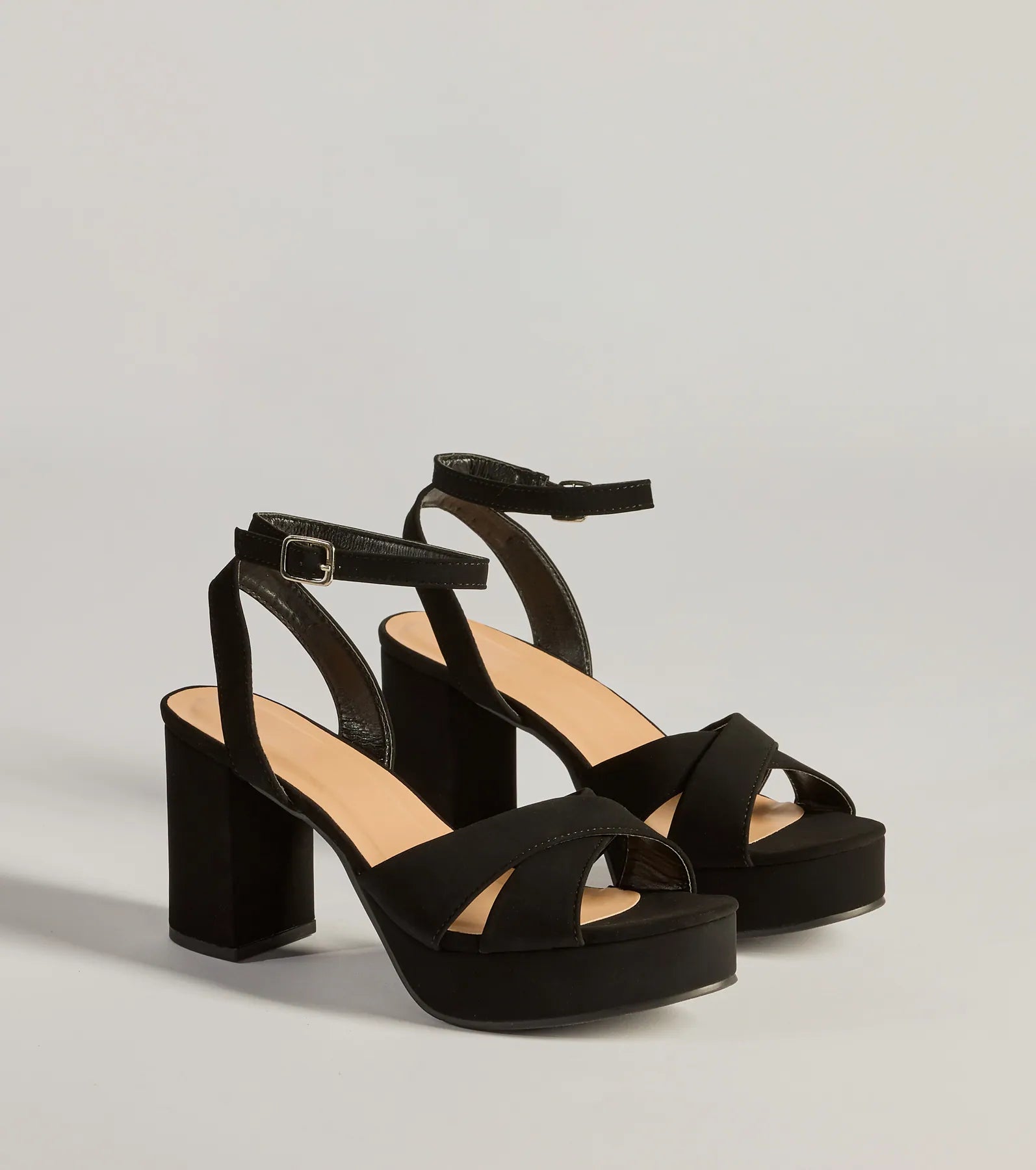 Comfortable sandals for women with elastic straps and lightweight construction for ease-Major Stunner Criss-Cross Platform Block Heels