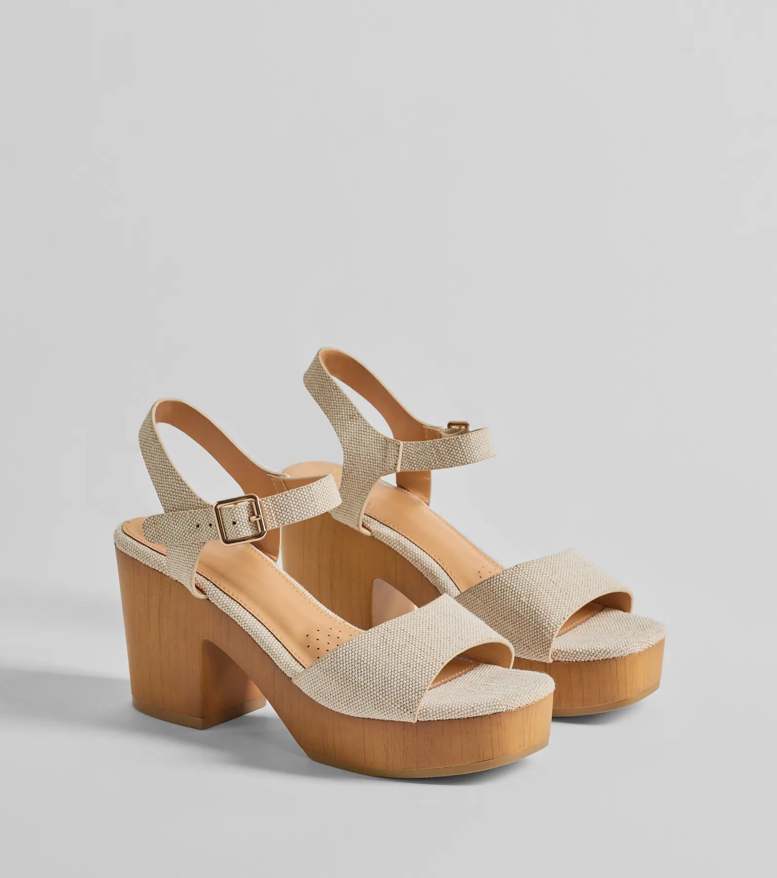 Elegant sandals for evening events with satin finish and embellished details-Step Into Summer Linen Wooden Platform Heels