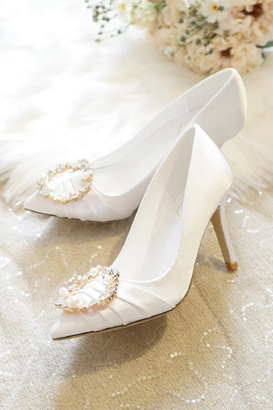 Elegant sandals for women with metallic straps and open-toe design for parties-Stiletto Heel 9cm Satin Heels Bridal Shoes CK0125