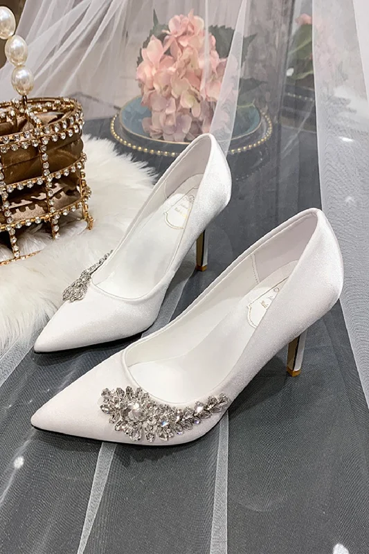 Casual sandals for women with flat soles and adjustable straps for easy wear-Stiletto Heel 9cm Satin Heels Bridal Shoes CK0129