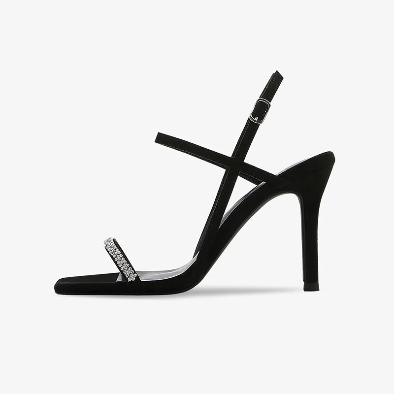 High-heeled sandals for women with cross-strap design and open-toe look for evenings-Stiletto sandals rhinestone buckle heels 662367759355