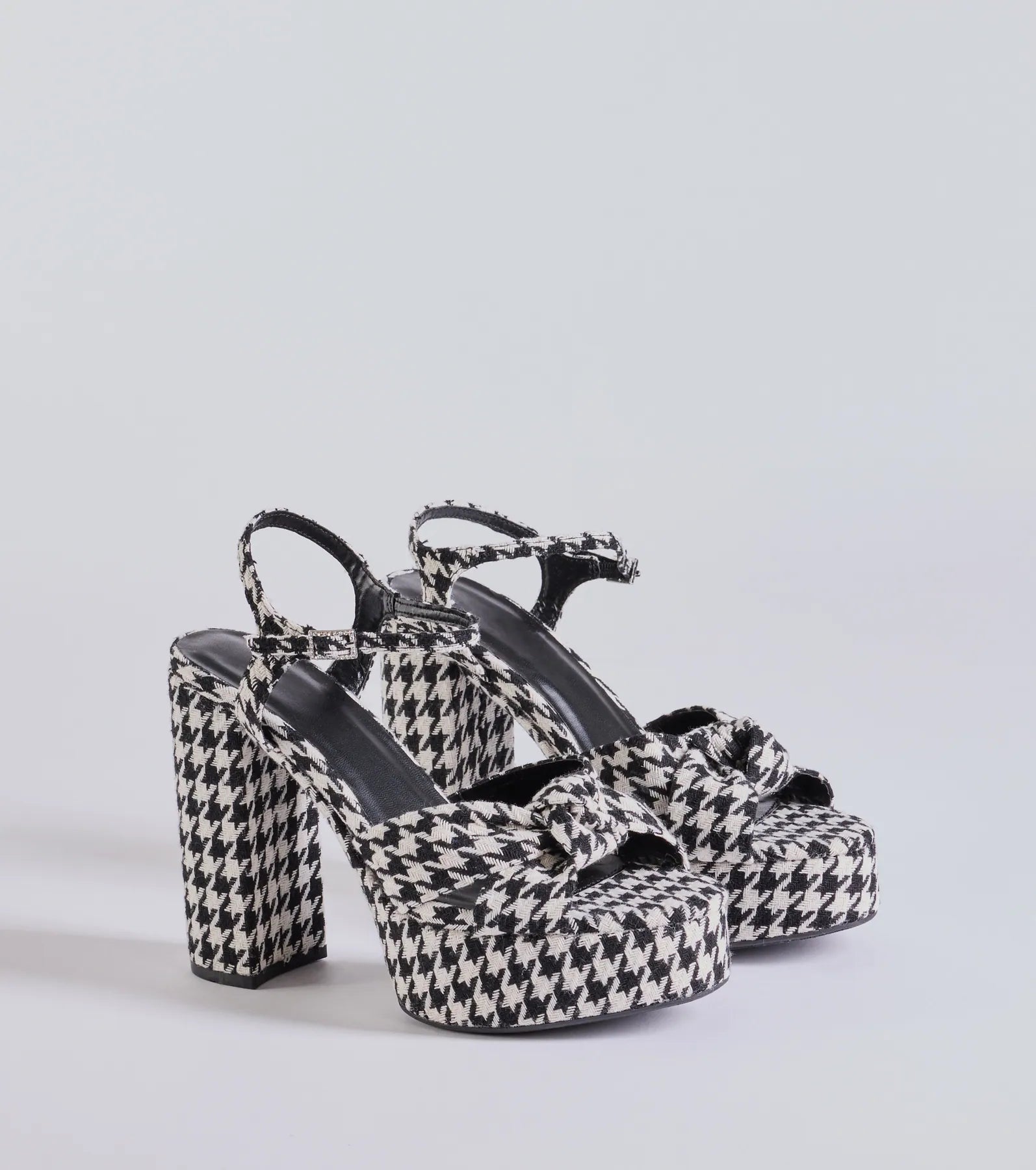 Comfortable sandals for men with slip-on style and supportive footbed for all-day wear-Style Icon Houndstooth Platform Knot Block Heels