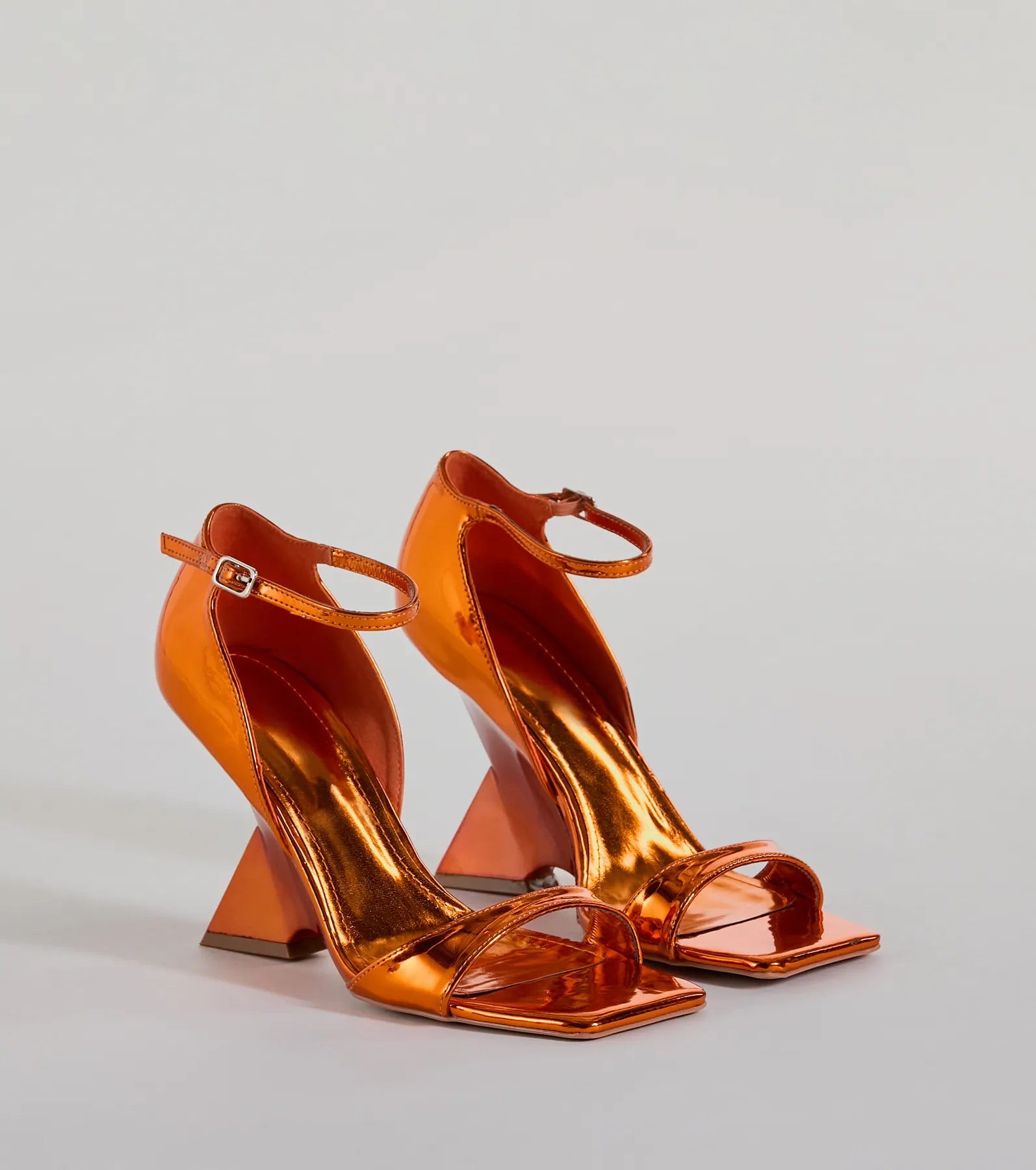 High-heeled sandals for women with thin straps and metallic shine for evening wear-Trendsetter Energy Asymmetric Wedge Heels